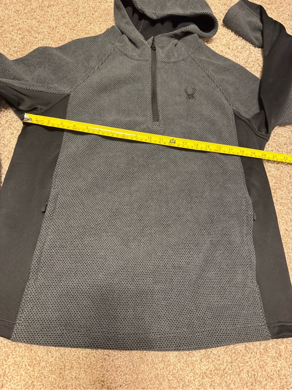Men's Spyder Hooded Quarter-Zip Pullover Jacket - Charcoal/Black Sz Large Fleece - Picture 3 of 6